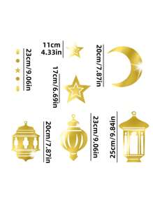 6 pezzi, set di decorazione per la Festa della Luna, decorazioni sospese a forma di stella e luna per aumentare l'atmosfera della festa, adatta per Ramadan, decorazioni per Ramadan, Eid Mubarak - Dorato - Visualizzare 2