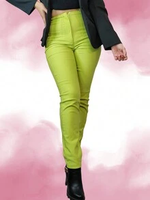 Women's Stretch Pleated Dress Pants - Lime Green - View 2