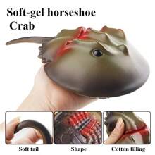 野生海洋动物模型河豚龟鲎蟹可动人偶，柔软可爱，趣味万圣节教育玩具节日礼物 - 黑色 - 查看 1