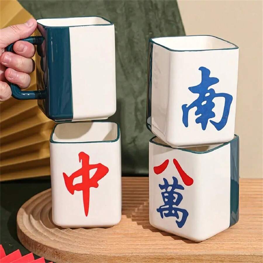 1個麻將吉祥物造型的中式陶瓷杯,復古設計餽贈杯咖啡杯水壺13.53盎司陶瓷咖啡杯多色 - 彩色 - 查看 1