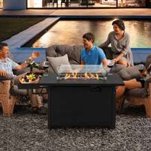 52'' Outdoor Gas Fire Pit Table Patio Propane Firepit With Cover 50,000 BTU Brown/Black - Black - View 4