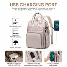 VSNOON Laptop Backpack For Women,15.6 Inch Stylish Rucksack Wide Open, College School Backpack With USB Charging Port, Water Resistant Travel Business Work Bag Computer Bookbag For Men - Baby Pink - View 2