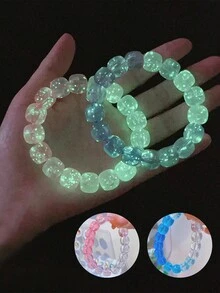 2pcs Novelty Colorful Beaded Glow In The Dark Couple Bracelets, Starry Sky Design Jewelry Set - Multicolor - View 2