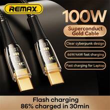 Remax Clear Cyberpunk 100W 快速充电数据线 Type-C 至 Type-C 5A 输出支持 PD 快速充电，适用于手机/笔记本电脑/平板电脑 1.2 米长 - 白色 - 查看 2