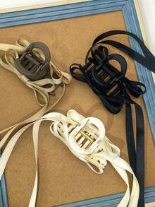 A Solid Color Bow Clip, Ballet Wind Ribbon Bow Clip Female Back Hair Plate Hair Claw Frosted Hair Clip - Multicolor - View 8