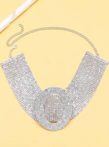 1pc Multi-Layered Silver Tone Fashionable Rhinestone Necklace, Sweet & Cool & Minimal Chain For Collarbone