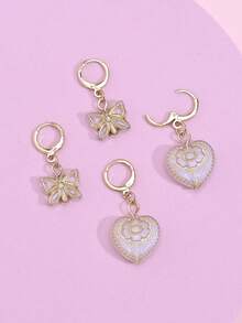2對復古宮廷風格心形&蝴蝶&漸變色印花吊墜耳環套裝,適用於女性的情人節禮物 - 耳環 - 查看 2