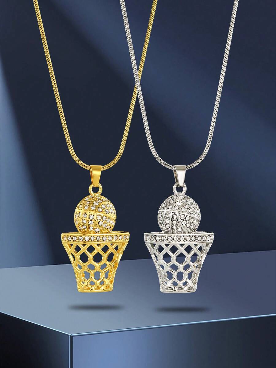 1 件篮球爱好者夸张朋克创意高档篮球吊坠项链男孩街头珠宝配饰青少年生日礼物 - 彩色 - 查看 1