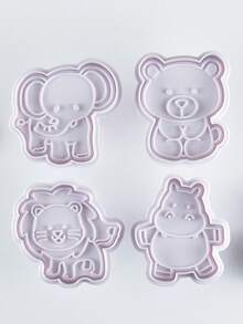 4入組塑膠曲奇裝飾模具套裝,適用於食品添加劑diy烘焙工具和動物主題蛋糕模具 - 白色 - 查看 4