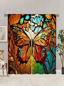 2入組彩繪蝴蝶窗簾,無孔門簾,適用於臥室、辦公室、廚房、客廳、書房等家居裝飾 - 彩色 - 查看 1