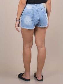 Women Denim Shorts - 中等水洗藍 - 查看 2