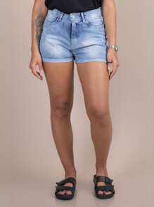 Women Denim Shorts - 中等水洗藍 - 查看 1