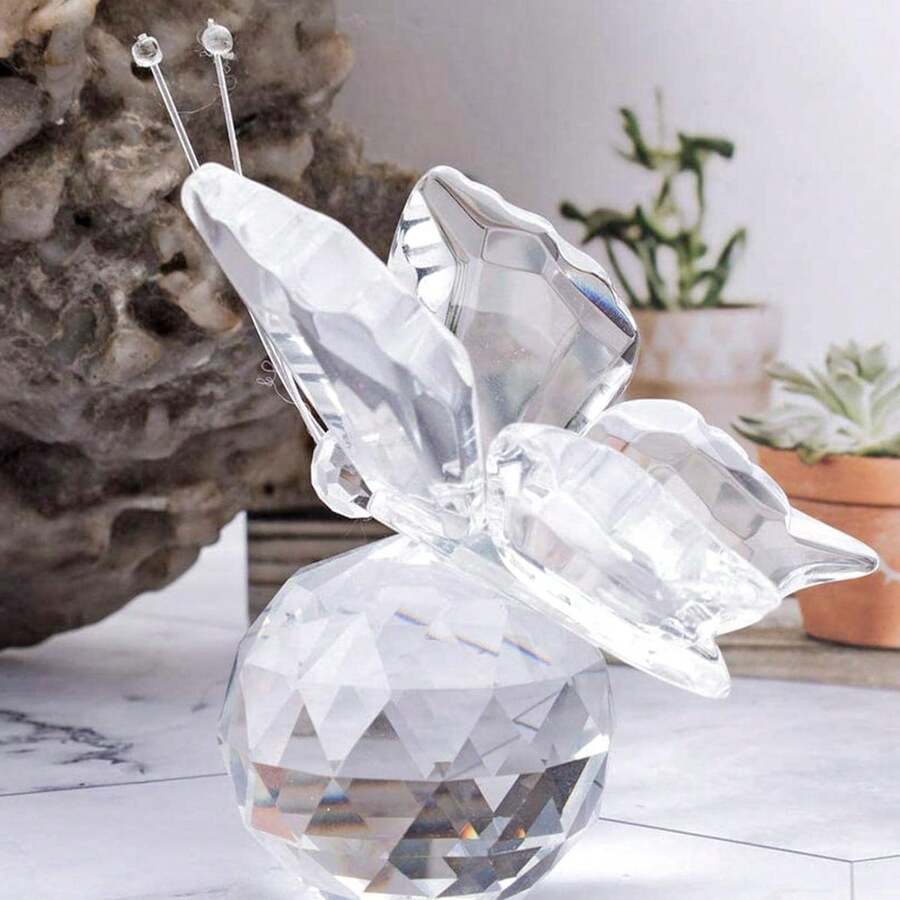 1pc Crystal & Butterfly Shape Colorful Creative Christmas Gift Desktop Decoration, Luxury Soft Ornament For Shop, Office, Study Room - White - View 1
