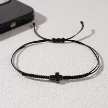 1 PIEZA Pulsera minimalista de hombre de cordón apilado, joyería artesanal tejida de cera negra con cruz de protección como regalo de San Valentín 2024 para hombres