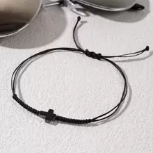 1 PIEZA Pulsera minimalista de hombre de cordón apilado, joyería artesanal tejida de cera negra con cruz de protección como regalo de San Valentín 2024 para hombres