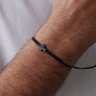 1PC Minimalist Men Stack Cord Bracelets Handcrafted Woven Black Wax Cross Protection Jewelry For Men 2024 Valentine Gifts Valentines