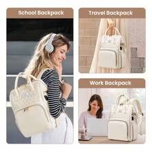 VSNOON Laptop Backpack For Women,15.6 Inch Stylish Rucksack Wide Open, College School Backpack With USB Charging Port, Water Resistant Travel Business Work Bag Computer Bookbag For Men - Beige - View 7