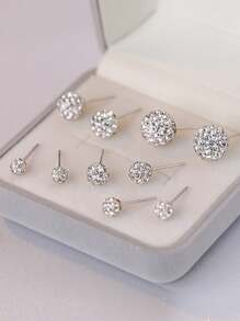 1 Pair Simple Fashion 925 Sterling Silver Diamond Shamballa Ball Stud Earrings, Suitable For Daily Wear