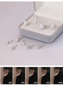 1 Pair Simple Fashion 925 Sterling Silver Diamond Shamballa Ball Stud Earrings, Suitable For Daily Wear