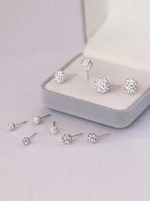1 Pair Simple Fashion 925 Sterling Silver Diamond Shamballa Ball Stud Earrings, Suitable For Daily Wear