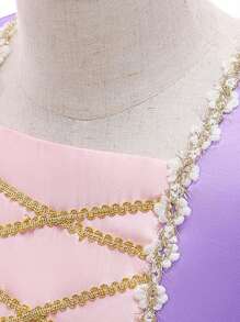 Young Girl Short Sleeve Princess Dress For School Stage Events, Suitable For Birthday, Wedding, Party, Excluding Headband