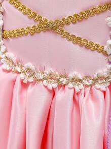 Young Girl Short Sleeve Princess Dress For School Stage Events, Suitable For Birthday, Wedding, Party, Excluding Headband