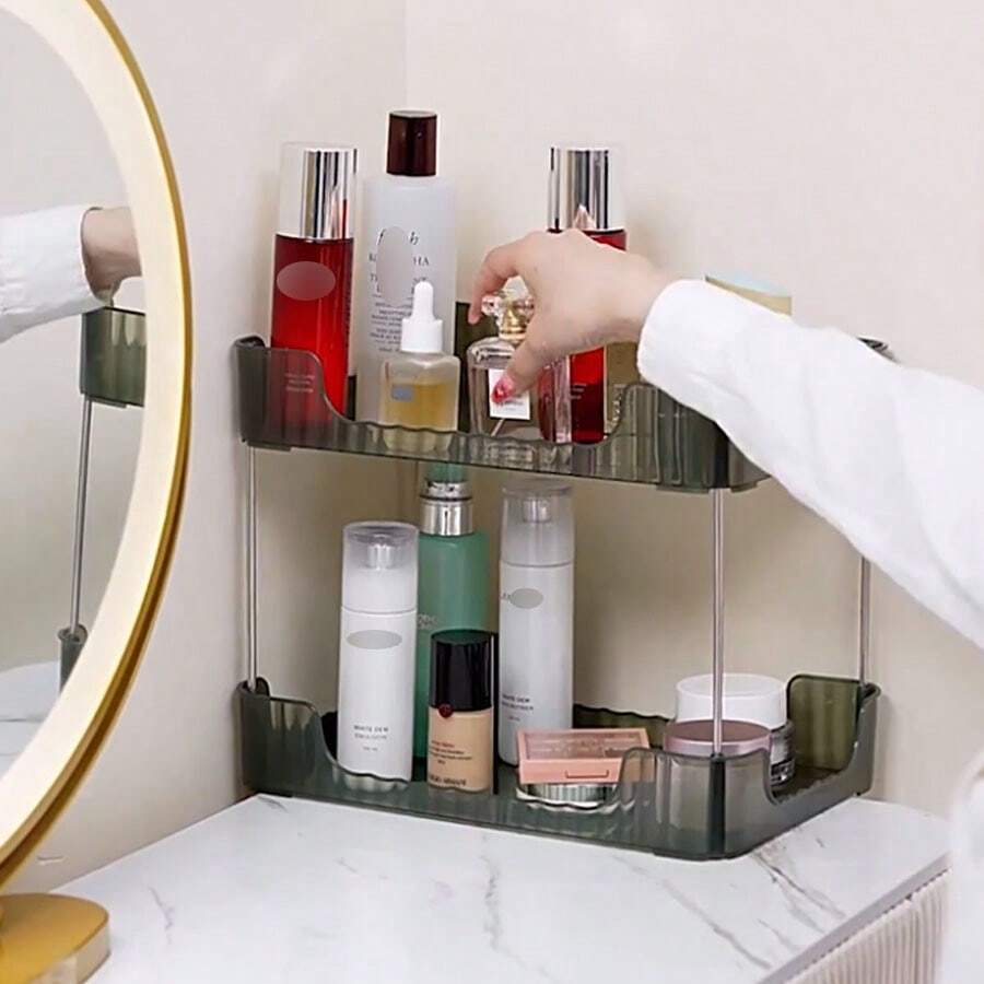 No Drilling Shelf Simple Makeup Storage Rack Multi-Layer Pp Material, Color Jade Green, 2 Layer/3 Layer - Green - View 1