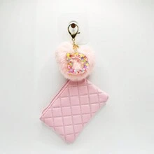 1入心形毛球字母鑰匙扣錢包便攜式旅行小拉鍊珠寶收納袋女性短式信用卡收納包大容量錢包字母首字母鑰匙扣可愛的毛絨絨鑰匙包包字母首字母A-Y情人節禮物熱粉紅色錢包 - 粉色 - 查看 35