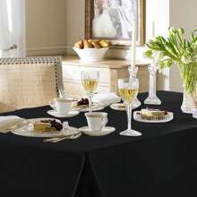 1pc Anti-Wrinkle & Stain Resistant Polyester Rectangular Tablecloth/Table Runner, Suitable For Wedding Or Restaurant, Can Be Washed By Water - Black - View 3