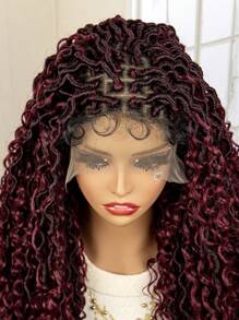 New Style 9x6 Lace Front Synthetic Wig For Daily Wear, Curly Ombre Burgundy Braided Headband - Ombre - View 6