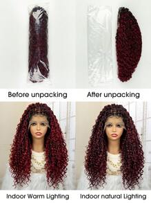 New Style 9x6 Lace Front Synthetic Wig For Daily Wear, Curly Ombre Burgundy Braided Headband - Ombre - View 11