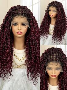New Style 9x6 Lace Front Synthetic Wig For Daily Wear, Curly Ombre Burgundy Braided Headband - Ombre - View 2