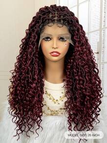 New Style 9x6 Lace Front Synthetic Wig For Daily Wear, Curly Ombre Burgundy Braided Headband - Ombre - View 5