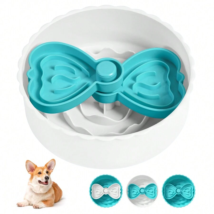 Puzzle Slow Feeder Dog Bowl, Maze Slow Feeder With Large Capacity For Dry, Wet & Raw Food - Blue Wings+White Bowl - View 1