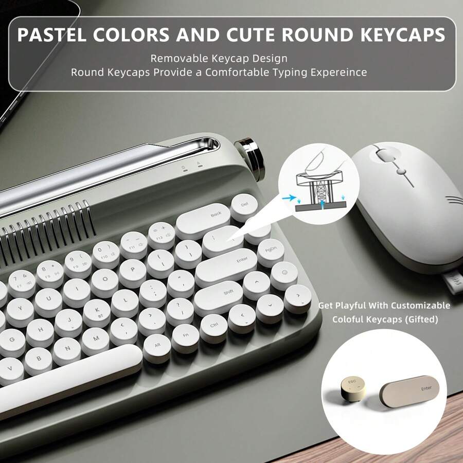YUNZII B307 Upgraded Wireless Typewriter Keyboard, Retro Keyboard With