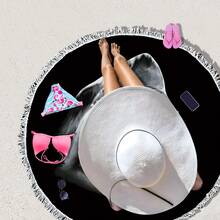 1條鯊魚圖案圓形沙灘巾,超細纖維沙灘巾,適用於夏季、沙灘、游泳池、瑜伽墊、外出 - 彩色 - 查看 3