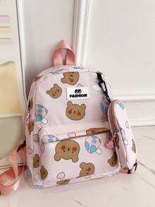 Children's Backpack Cartoon Bear Print Schoolbag Cute Kindergarten Kids' Shoulder Bag For Travel Large Capacity - Pink - View 2