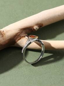 1pc Fashionable Hip-Hop Bicolor Personalized Shield Shape Triangle Red Garnet & Cubic Zirconia Decor Men's Ring - Red - View 3