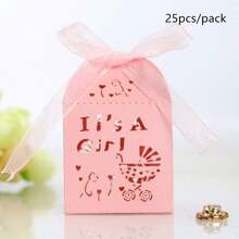 25pcs/Pack Pink Candy Box For Girls, Baby Shower, Birthday Gift Packaging With Ribbon, Pearl Paper, Ideal For Children's Party, Festival, Chocolates, Mini Square Candy Box In Wholesale - Pink - View 2
