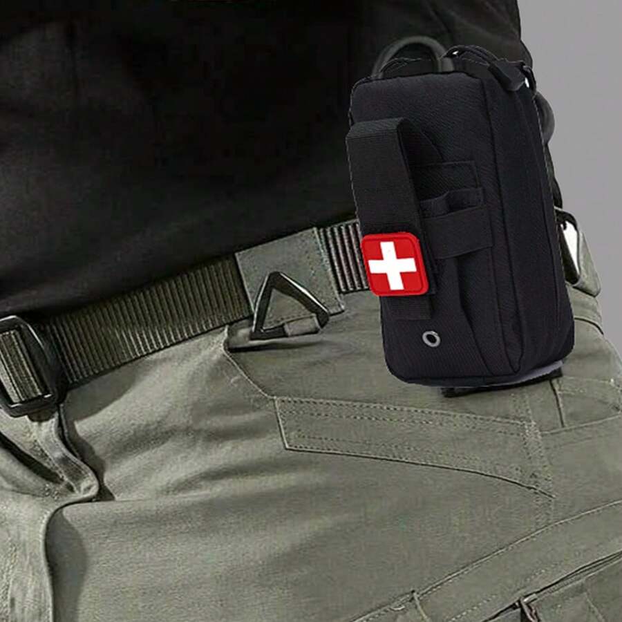 1個戶外急救包醫療袋,露營和徒步旅行緊急救援袋,便攜式急救包收納袋醫療袋收納附件腰包掛袋,戶外野餐袋 - 黑色 - 查看 1