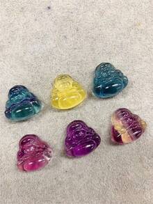 1入組天然水晶雕刻佛陀吊墜療癒治療多色螢石裝飾diy手鍊、項鍊、汽車裝飾品,適用於女性 - 彩色 - 查看 2