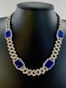 1pc Fashionable Men/Women Alloy Fully Rhinestone Gem Necklace, Shiny Rhombic Chain Jewelry For Daily Wear - Gemstone Hip Necklace - View 8