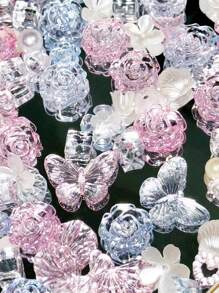 70g Bag Of Light-Colored Transparent Blue & Pink 3D Rose Flowers, Crystalline And Translucent, Suitable For Handmade Bracelets, Phone Cases, Necklaces, Jewelry, Earrings, Decorative Notebooks, Props, Photography Decor, Greeting Cards, And DIY Gifts For Friends, Multi-Purpose Pierced Jewelry, And Valentine's Day Decorations. - Blue Powder - View 13