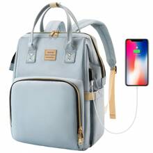 VSNOON Laptop Backpack For Women,15.6 Inch Stylish Rucksack Wide Open, College School Backpack With USB Charging Port, Water Resistant Travel Business Work Bag Computer Bookbag For Men - Celeste - Ver 1