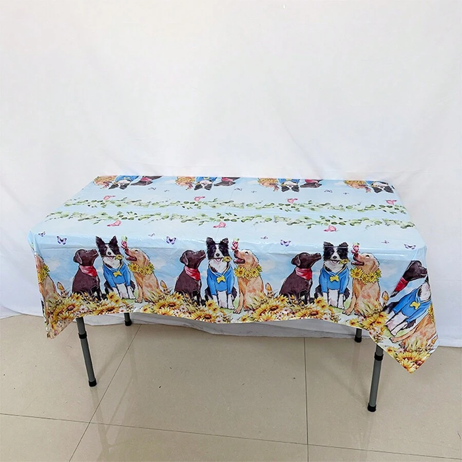 1pc/Bag Border Collie Dog Theme Tablecloth Set, Pe Rectangular Birthday Picnic Plastic Table Cover Decoration For Pet/Birthday Party - Multicolor - View 1