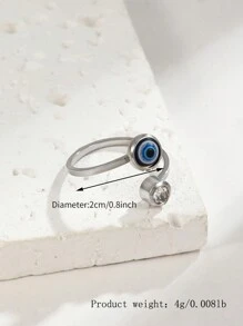 1pc Minimalist Style Silver-Color Evil Eye Open Ring, Suitable As Gift For Girls - Silver - View 3