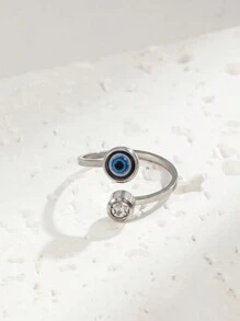 1pc Minimalist Style Silver-Color Evil Eye Open Ring, Suitable As Gift For Girls - Silver - View 1