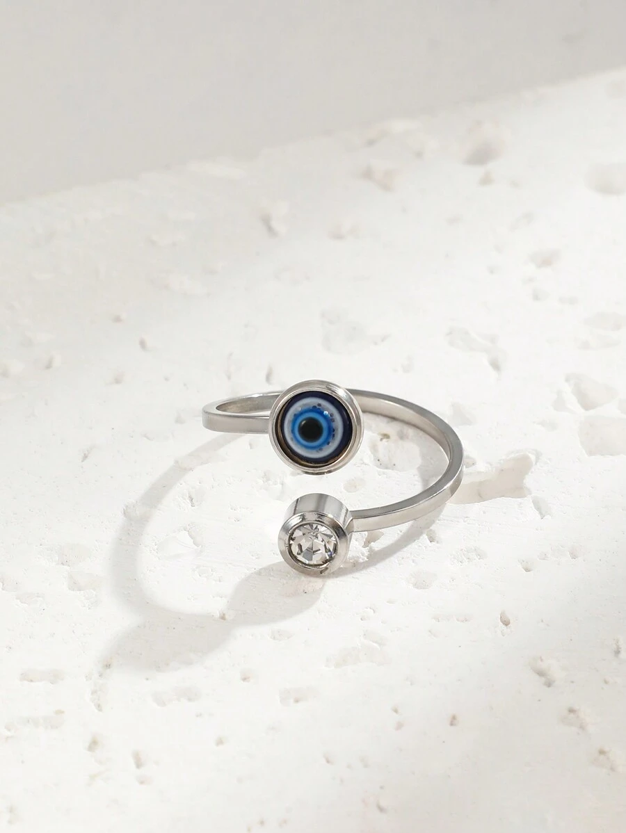 1pc Minimalist Style Silver-Color Evil Eye Open Ring, Suitable As Gift For Girls - Silver - View 1