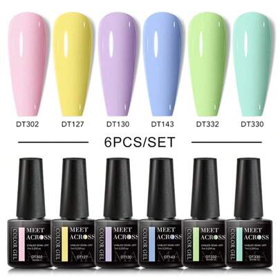 6Pcs/Set Color Gel Nail Polish Set Kit Glitter Spring Summer UV LED Nail Art Gel Varnish Soak Off Semi Permanent Base Top Coat Nails