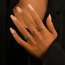 1set Women's Stainless Steel Gold-Tone Hollowed Out Line Design Ring Set (3pcs) - Yellow Gold - View 1